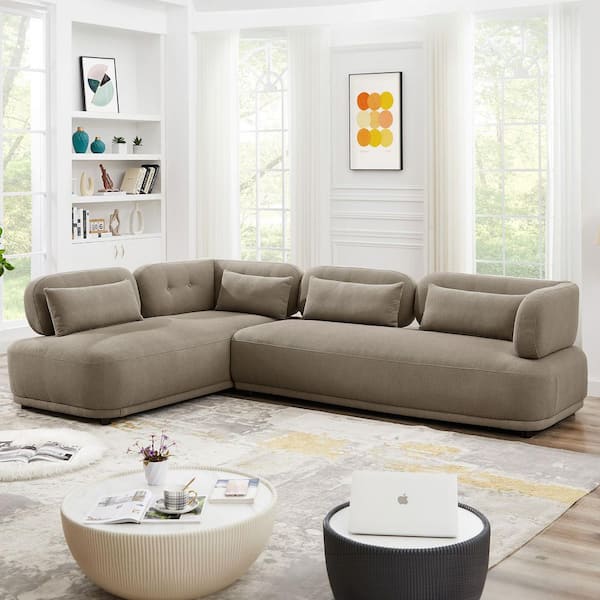 Ashcroft Furniture Co Reynaldo 116 in. W Round Arm 2 piece Left Facing Boucle Fabric Sectional Sofa in Mocha Brown HMD01866 The Home Depot