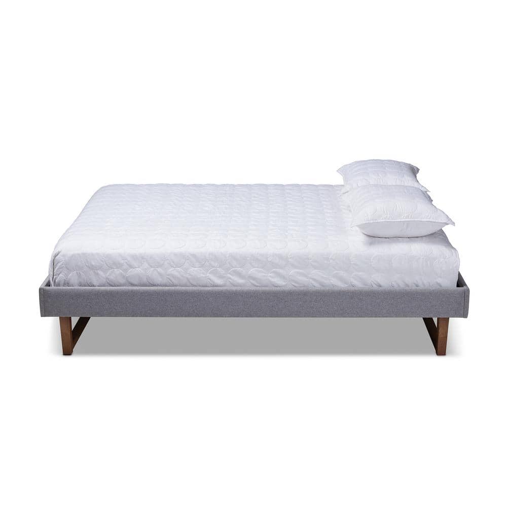 Liliya Queen-Size Walnut Wood & Light Grey Tufted Upholstered Bed Frame