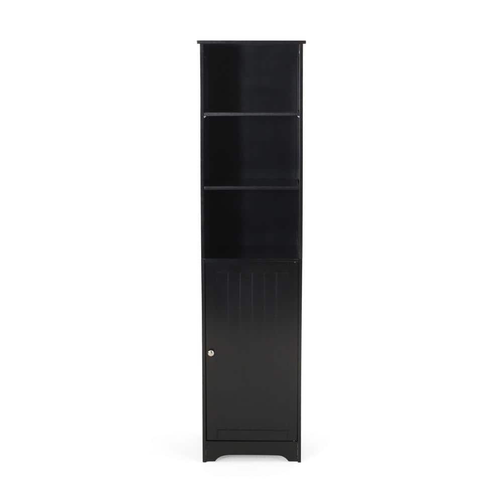 15.75 in. W x 15 in. D x 63 in. H Black MDF Freestanding Linen Cabinet with