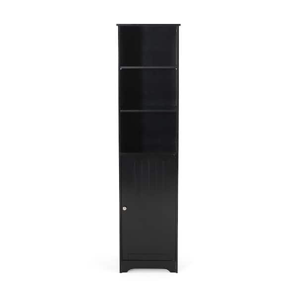 EPOWP 15.75 in. W x 15 in. D x 63 in. H Black MDF Freestanding Linen Cabinet with 5 Shelves in Black