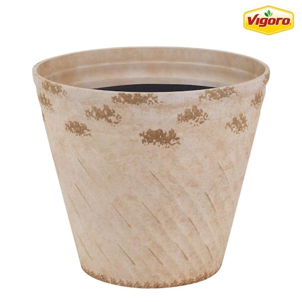 Vigoro 15 in. Paisley Large Ivory Resin Swirl Planter (15 in. D x 13 in. H) with Drainage Hole
