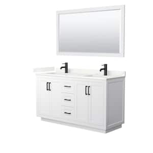 Miranda 60 in. W x 22 in. D x 33.75 in. H Double Bath Vanity in White with Giotto Qt. Top and 58 in. Mirror