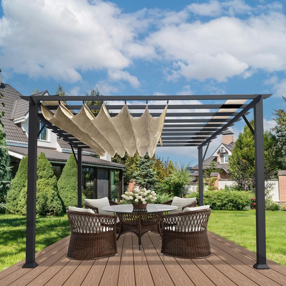 Florence 11 ft. x 16 ft. Aluminum Pergola in Gray Finish and Sand Canopy -  Paragon Outdoor, PR16GRYS