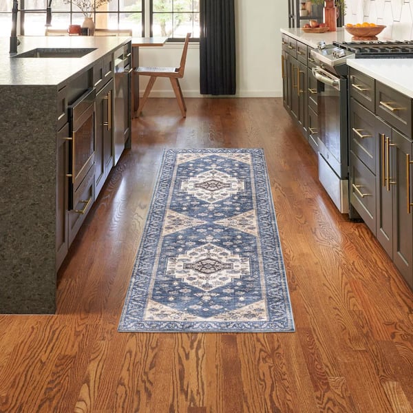 Brilliance Machine Washable Denim 2 ft. x 6 ft. Vintage Persian Runner Area Rug