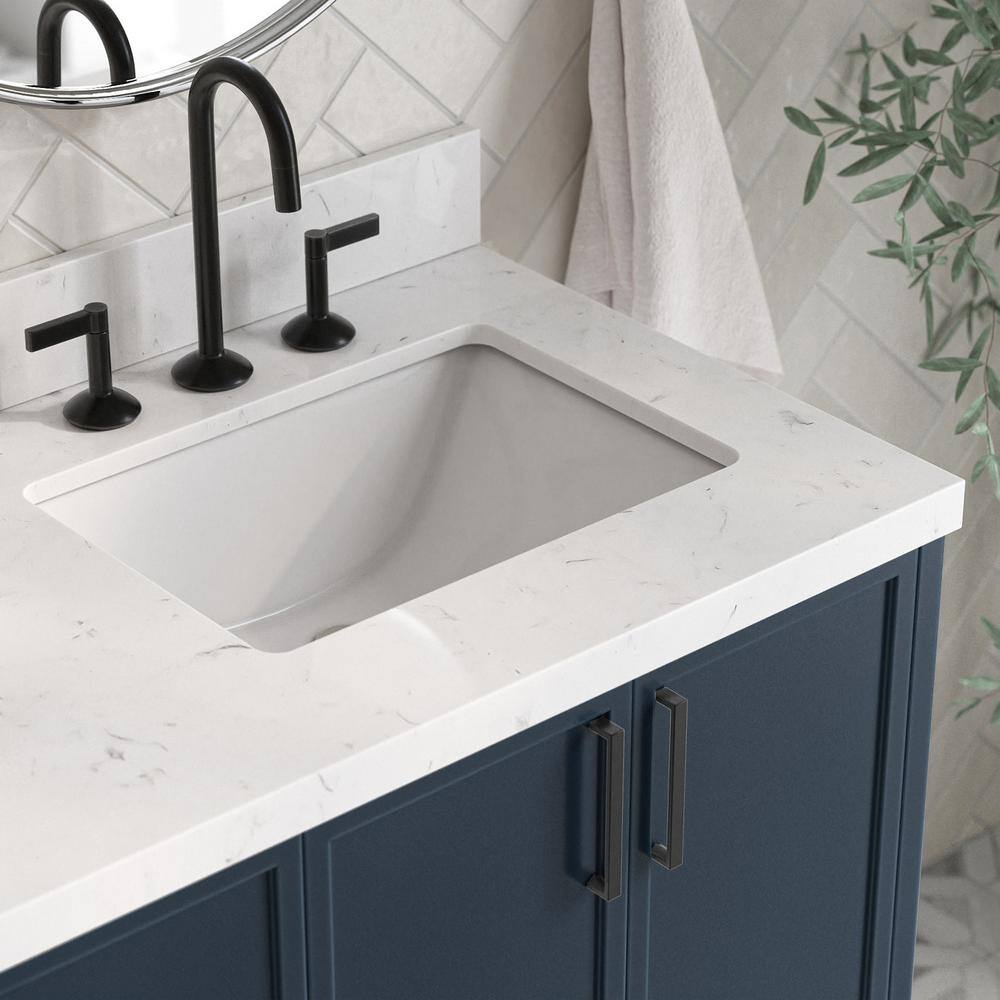 Midnight Blue Double Freestanding Vanity with Carrara White Quartz Top