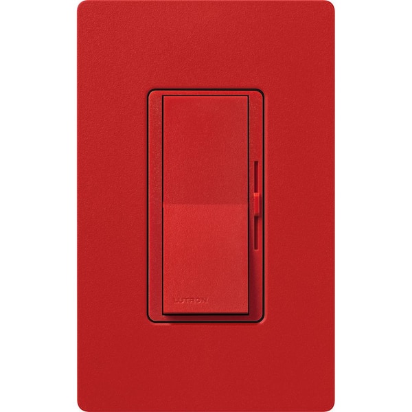 Lutron Diva Reverse-Phase Rocker Dimmer Switch, 250-Watt LED/Single Pole or 3-Way, Neutral Required, Signal Red