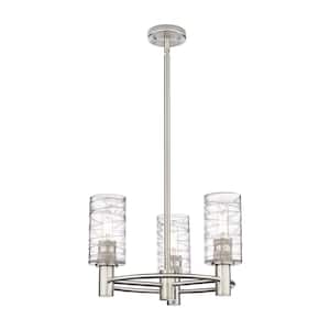 Crown Point 100-Watt 3-Light Satin Nickel Shaded Pendant Light with Clear Glass Clear Glass Shade