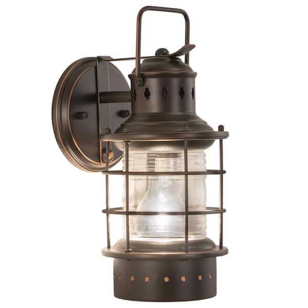 VAXCEL Hyannis 1 Light Bronze Coastal Lantern Cylinder Outdoor Wall Lantern Clear Glass