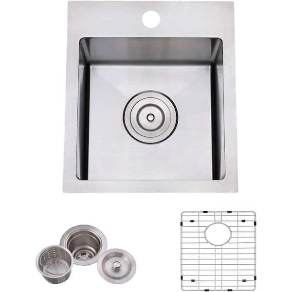 13 in. Drop-In Single Bowl 16 Gauge Stainless Steel Kitchen Sink with Grid