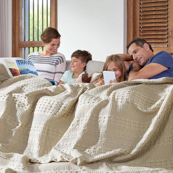 VHC Brands Waffle Weave Cream 100% Cotton King Blanket 89745 - The