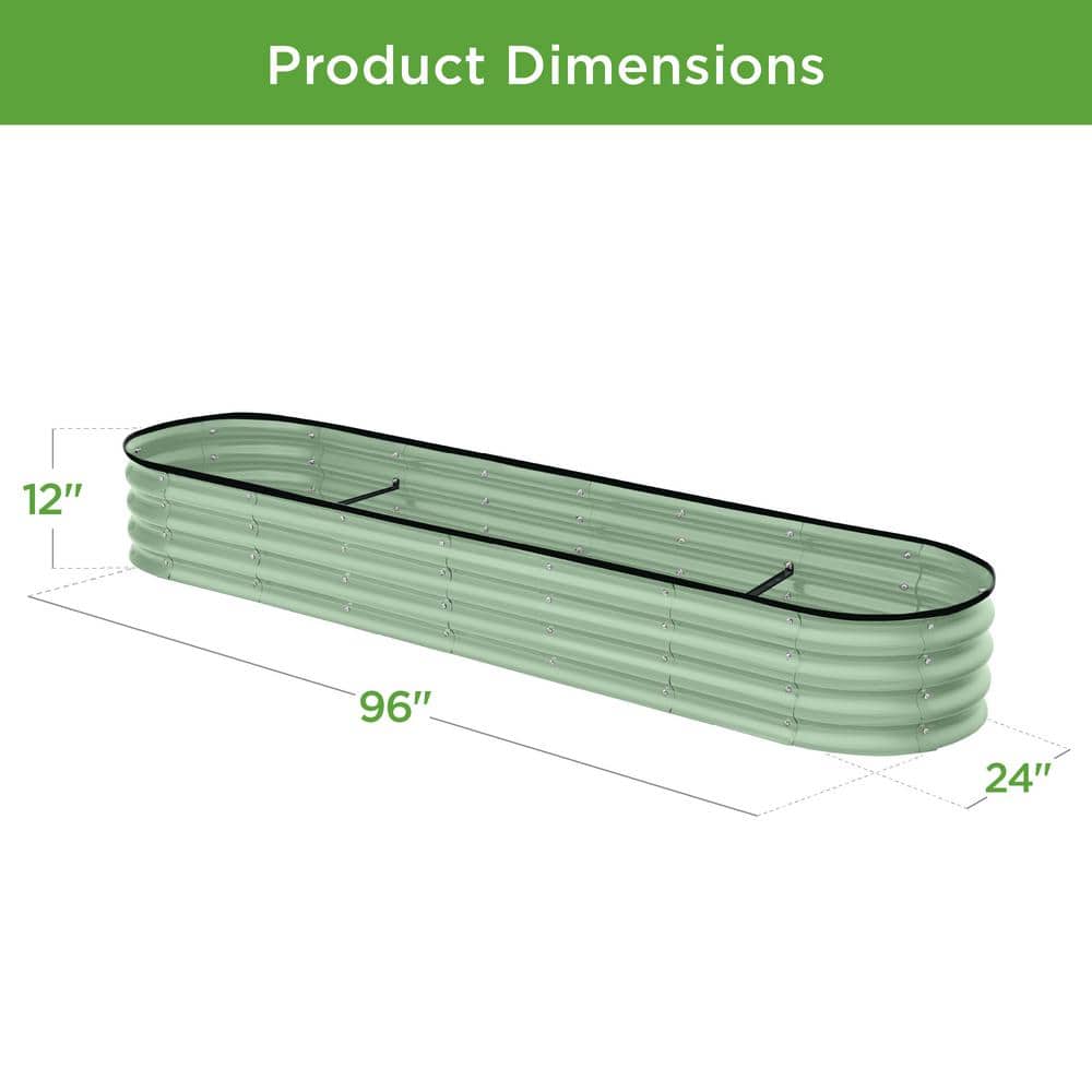 Sage Green 8x2x1ft Metal Oval Raised Garden Bed Planter