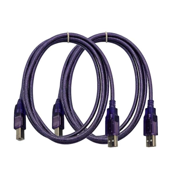 6 ft. USB 2.0 USB-A to USB-B Male to Male Cable-Purple (2-Pack)