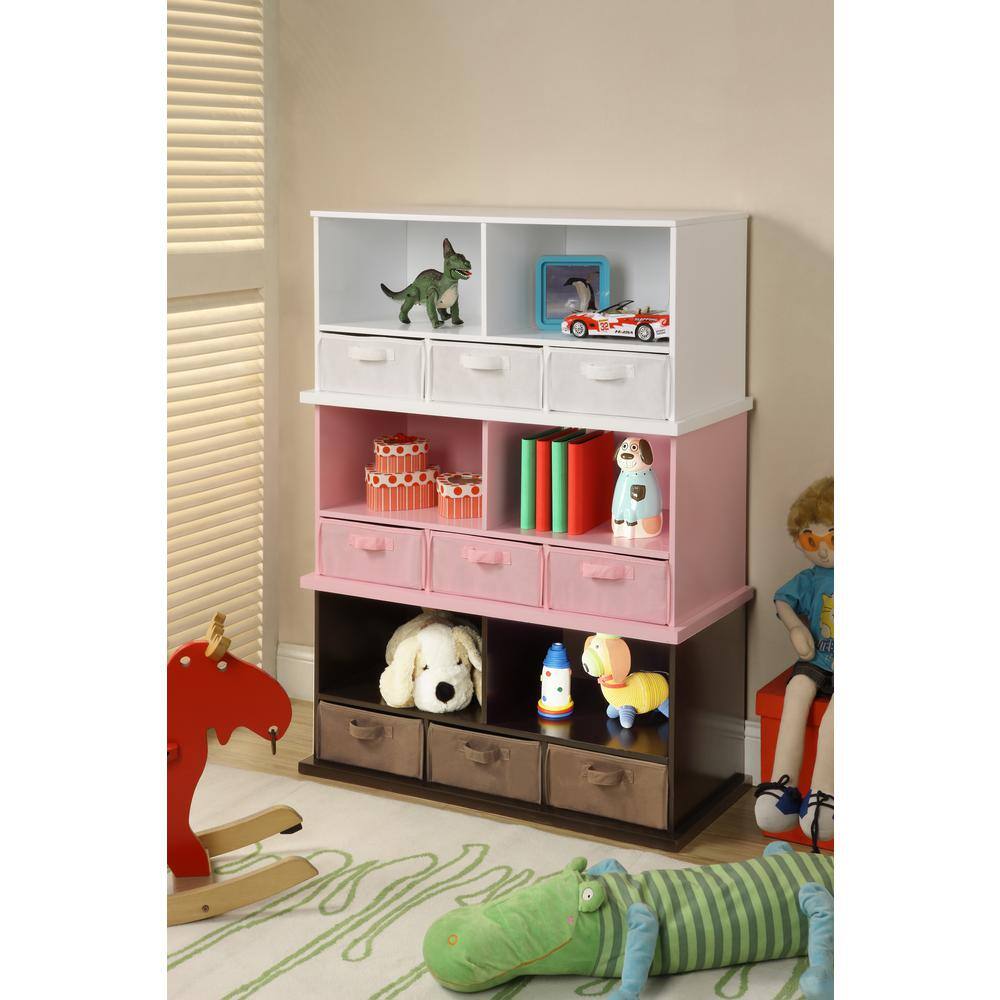 Espresso MDF Kids Storage Shelf with Fabric Baskets