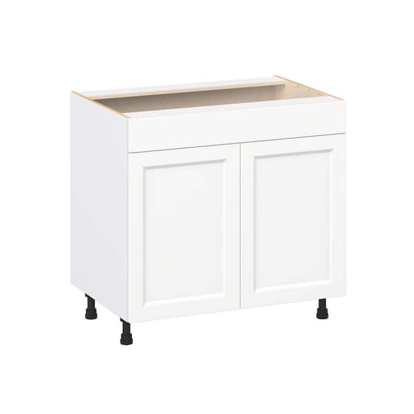 J COLLECTION Laramie 36 in. W x 24 in. D x 34.5 in. H Assembled Sink Base Kitchen Cabinet in Painted Bright White with Falsefront