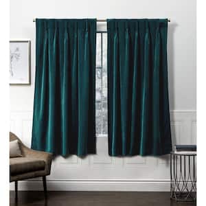 Velvet Teal Solid Polyester 52 in. W x 84 in. L Hidden Tab Top Light Filtering Curtain Panel (Double Panel)