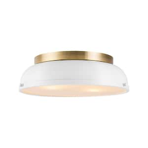 Calico 14.2 in. 2-Light Bright White Modern Transitional Flush Mount with Frosted Glass Cone Shade