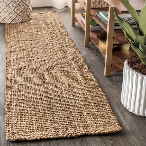 Natural 2 ft. x 18 ft. Pata Hand Woven Chunky Jute Runner Rug