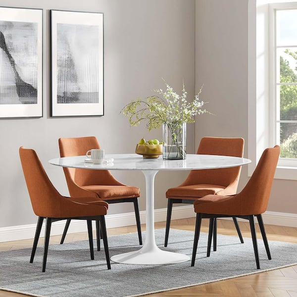 Lippa Rectangle White MDF Wood 60 in. Pedestal Base Dining Table for 6