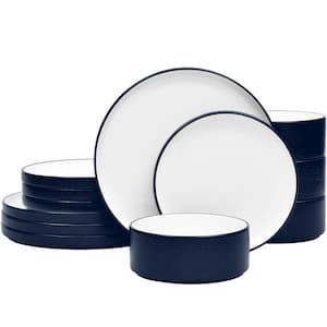 Colortex Stone Navy Porcelain 12-Piece Dinnerware Set, Service for 4