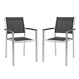 Shore Patio Aluminum Outdoor Dining Chair in Silver Black (Set of 2)