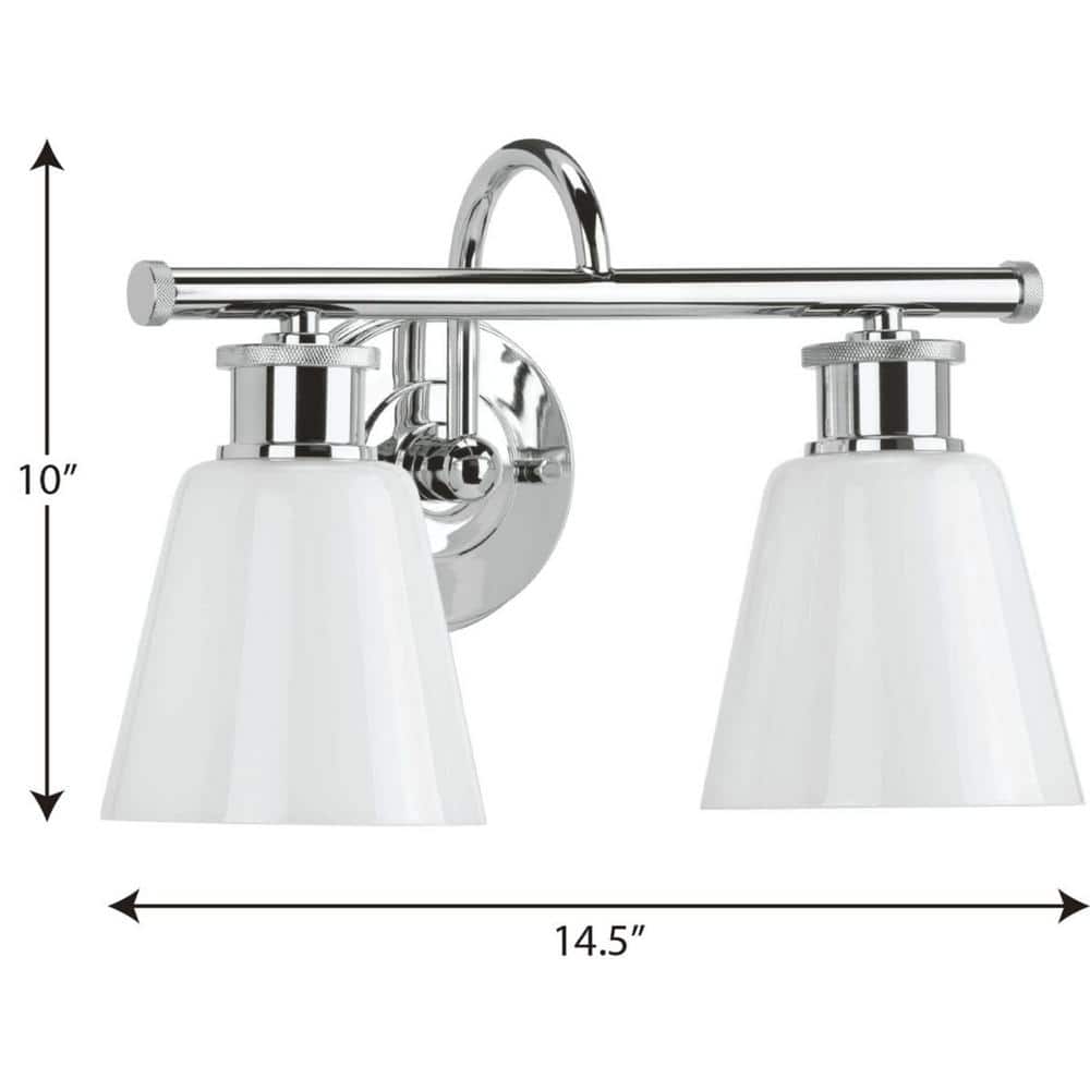 Ashford Polished Chrome 2-Light Bath Vanity with Opal Glass Shades