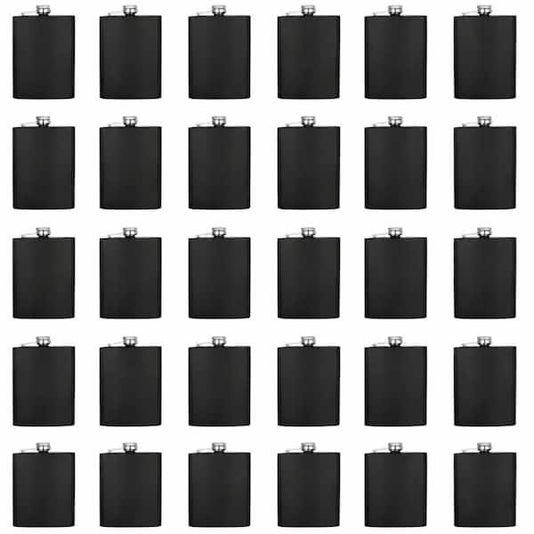 8 oz Stainless Steel Matte Black Hip Flask Set with Funnels, Leak-Proof Pocket Whiskey Flask, Set of 30
