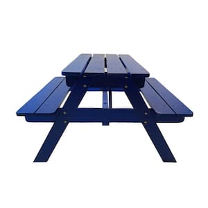 Anky 29.53 in. Blue Rectangles Wood Children's Picnic Table with Bench
