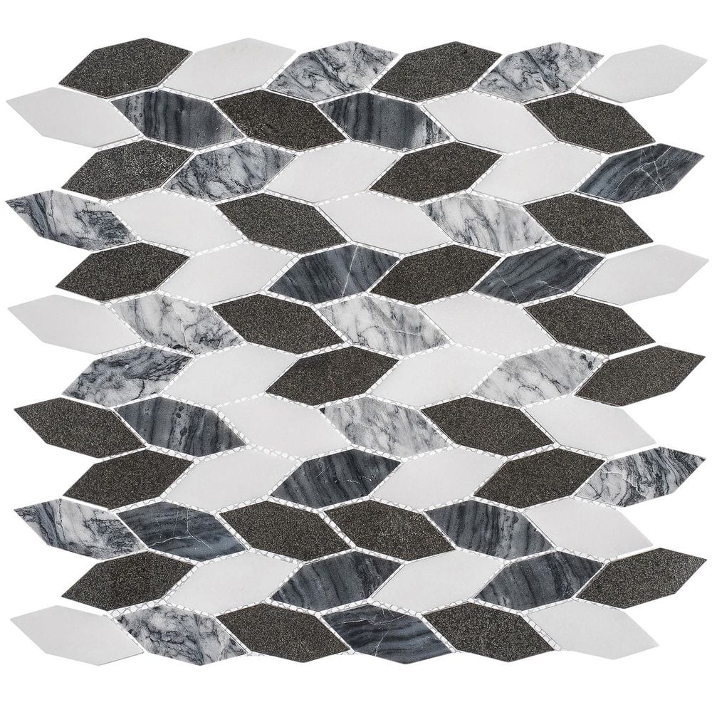 Shadow Gray and White Elongated Hex Marble Mosaic Tile