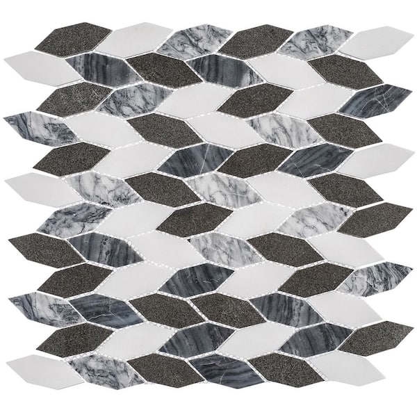ANDOVA Channing Shadow Elongated Hex Gray/White 4.5 in. x 8.25 in. Natural Stone Mosaic Wall Tile Sample