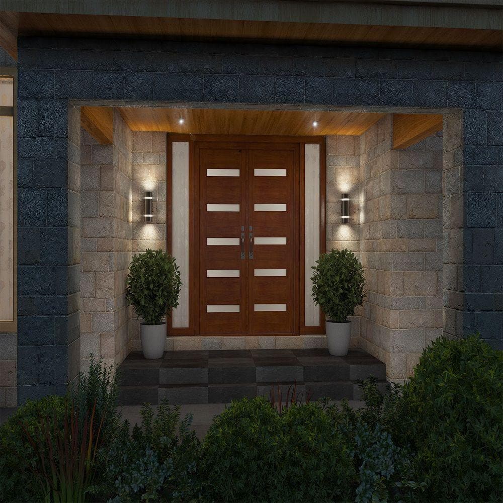 Black Stainless Steel Medium Cylinder Outdoor Sconce