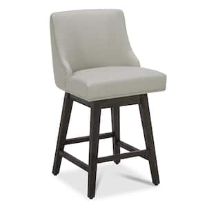 Martin 26 in. Light Grey High Back Solid Wood Frame Swivel Counter Height Bar Stool with Faux Leather Seat