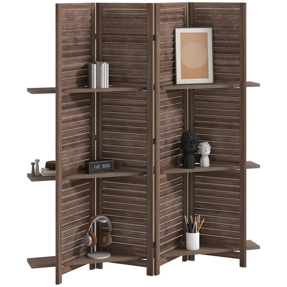 67 in. Walnut 4 Panel Room Divider