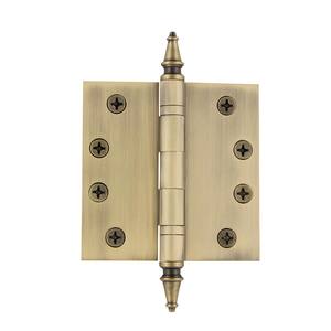 4 in. Steeple Tip Heavy Duty Hinge with Square Corners in Antique Brass