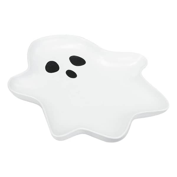 Halloween White Ghost Shape Ceramic Plate Reusable Dish with Unique Design for Candy Snacks Appetizers 2 Pack