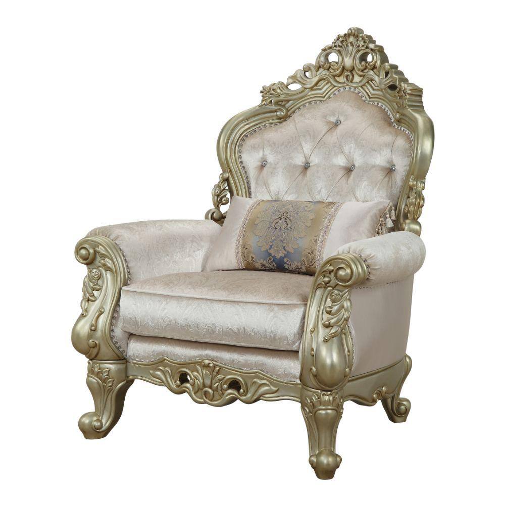 Benjara Silver and Gold Fabric Armchair with Scrollwork BM220357 - The ...