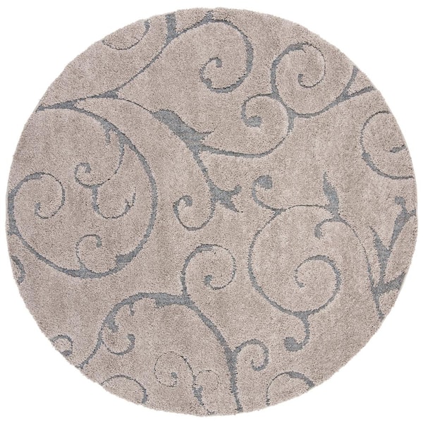 SAFAVIEH Florida Shag Gray/Light Blue 4 ft. x 4 ft. Round Floral Area Rug