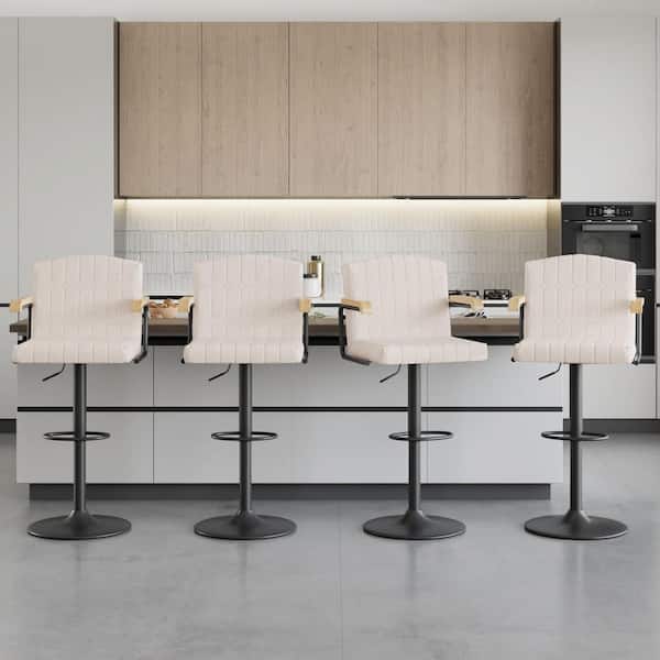 Swivel Counter Height Bar Stools with Backs 35.4 in. Adjustable Kitchen Island Chairs with Wood Armrest White (Set of 4)