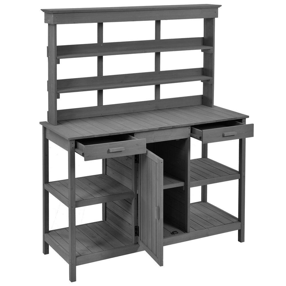 66 in. H Outdoor Gray Wood Farmhouse Potting Bench Table, Garden Workstation with 2 Drawers, Cabinet and Open Shelves price history on PriceWatchPro