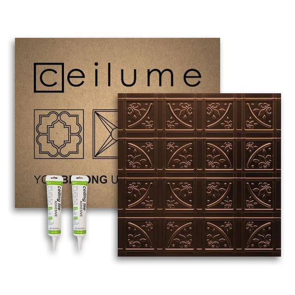 Ceilume Lafayette 2 ft. x 2 ft. Glue Up Vinyl Ceiling Tile and Backsplash Kit in Faux Bronze (21 sq. ft./case)