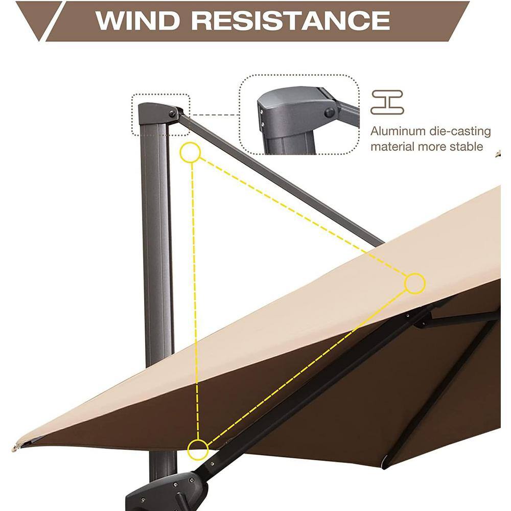 10 ft. Beige Aluminum Cantilever Patio Umbrella with 360° Rotation