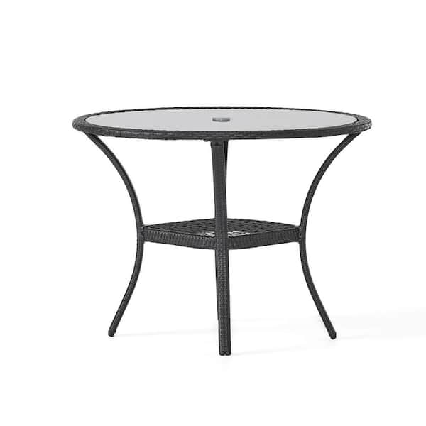 Miscool Anky Grey Wicker Round 29.5 in. H Outdoor Coffee Table