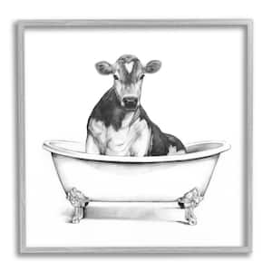 "Cow in Claw Tub Minimal Farm Animal Sketch" by Victoria Borges Framed Animal Wall Art Print 12 in. x 12 in.