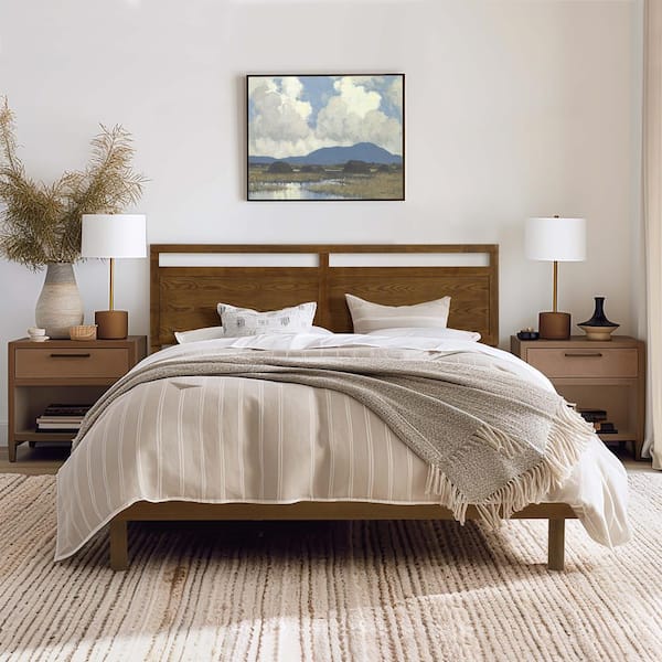 LuxenHome Farmhouse King Double Panel Wood Headboard with Frame Set and Upholstering WHIF1884