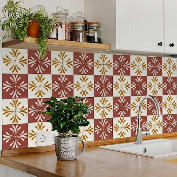 Brown and Beige R1017 4 in. x 4 in. Vinyl Peel and Stick Backsplash Tiles (24-Pack)