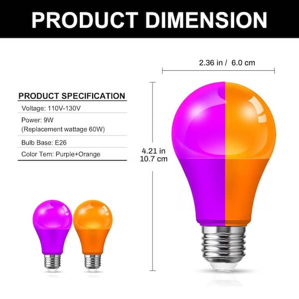 Colored LED Light Bulbs - 9W Yellow E26 Base For Halloween & Christmas