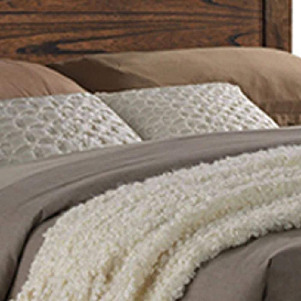 Oak Queen Bed with Storage and Upholstered Headboard