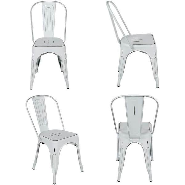 Distressed White Metal Chairs Set Of 4, Metal Dining Chairs Distressed White