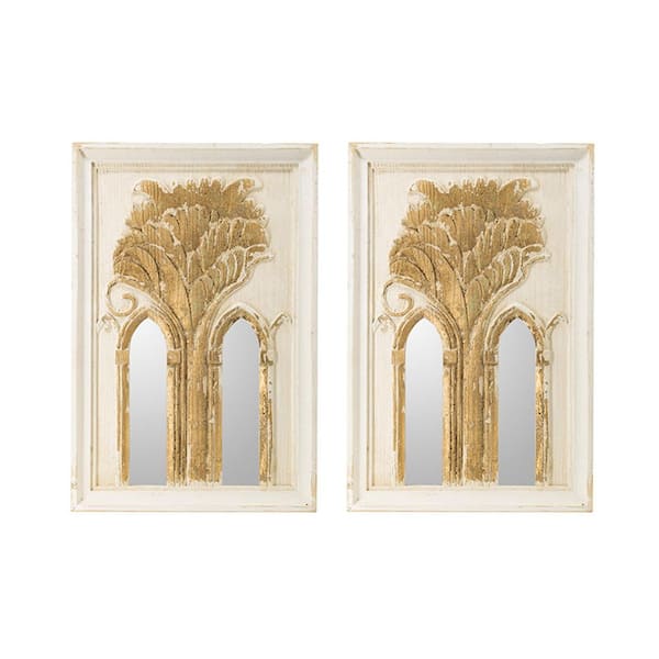 Gold 20.1 in. W x 29.9 in. H Mid-Century Modern Rectangle Wood Framed Mirror (Set of 2)