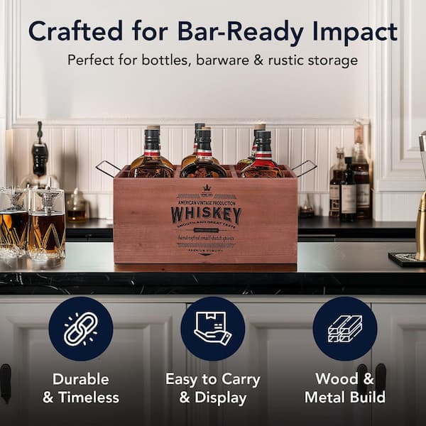 American Art Decor The Whiskey MDF Crate Bottle Holder-Natural 6