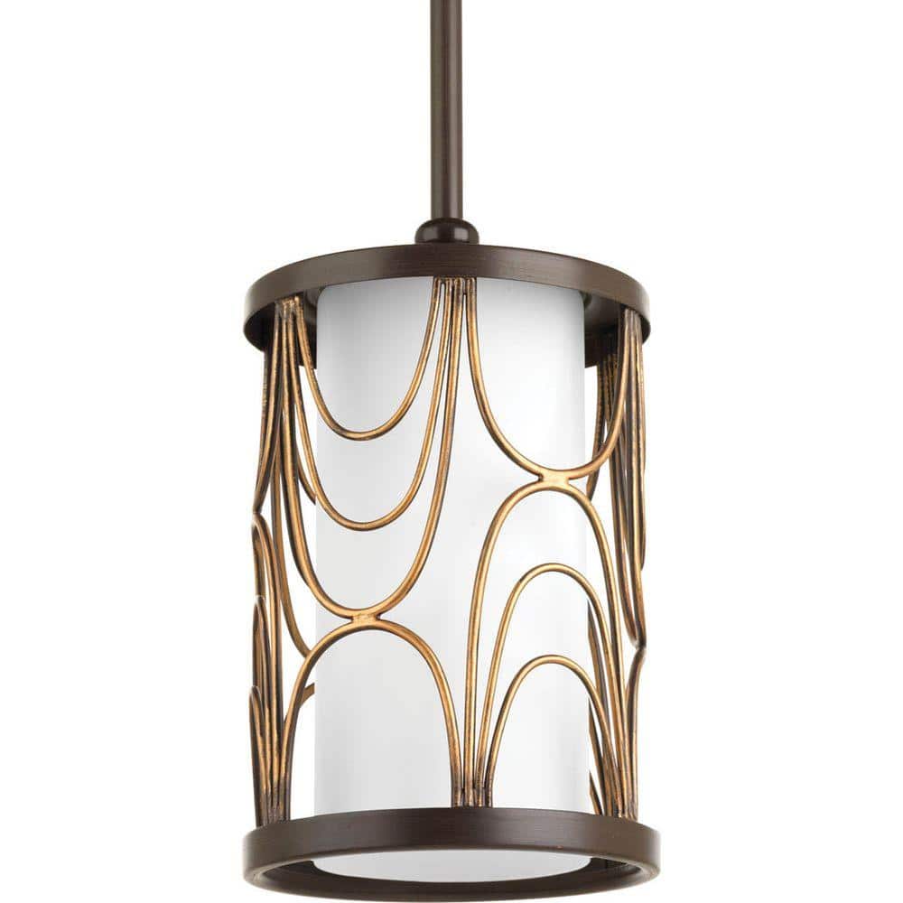 Antique Bronze Mini Pendant with Etched White Glass Shade
